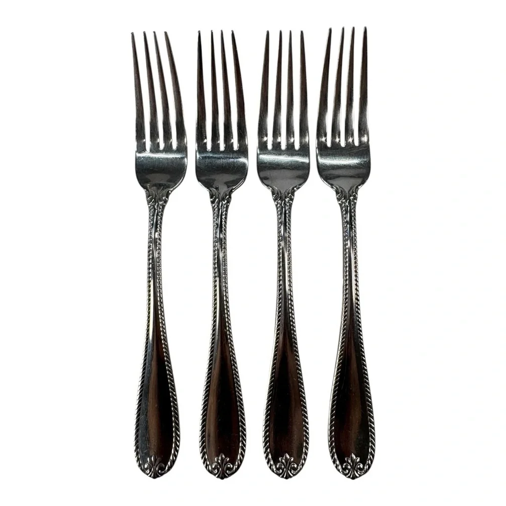 4 - Lenox Tudor Bead Augusta Dinner Forks 18/10 Stainless Steel Flatware